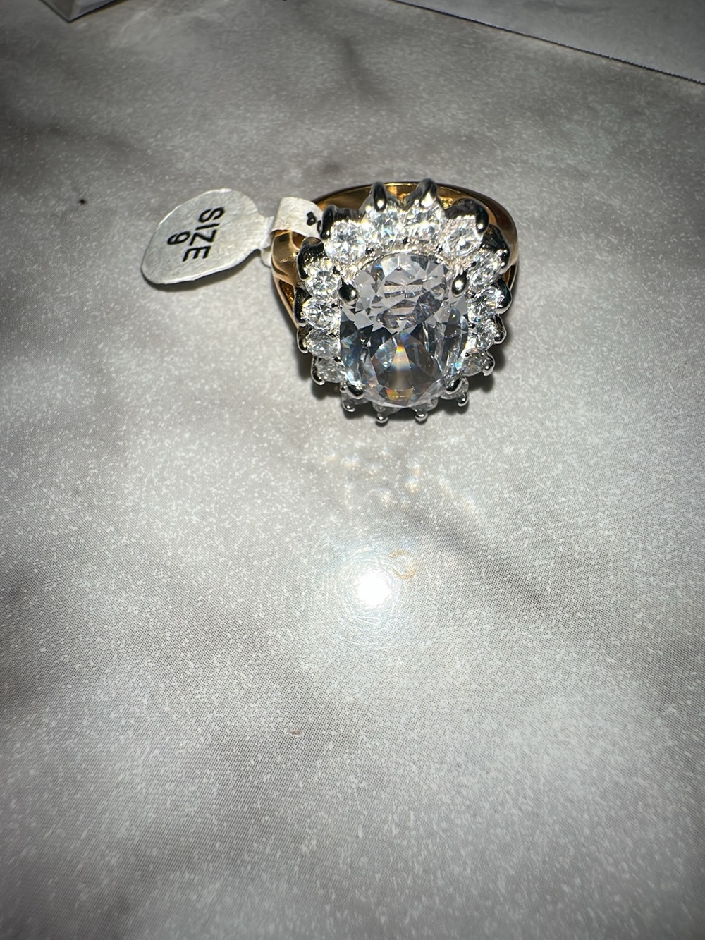14kt Gold-ElectroPlated Clear Crystal Halo Cocktail Ring with Cubic Zirconia - Picture 3 of 6